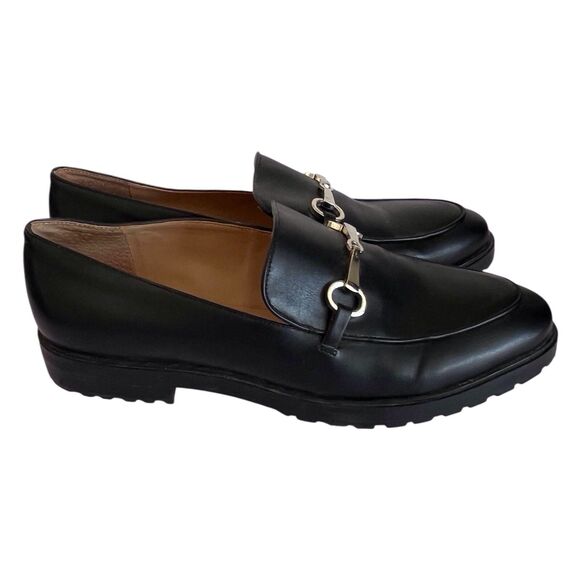 INC Womens Taylyn Black Silver Bit Chain Leather Slip On Loafers Size 11 Medium - Picture 3 of 10